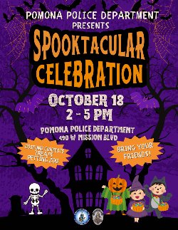 Infographic for Pomona PD Spooktacular Event on 10.18.25, starts at 2:00PM